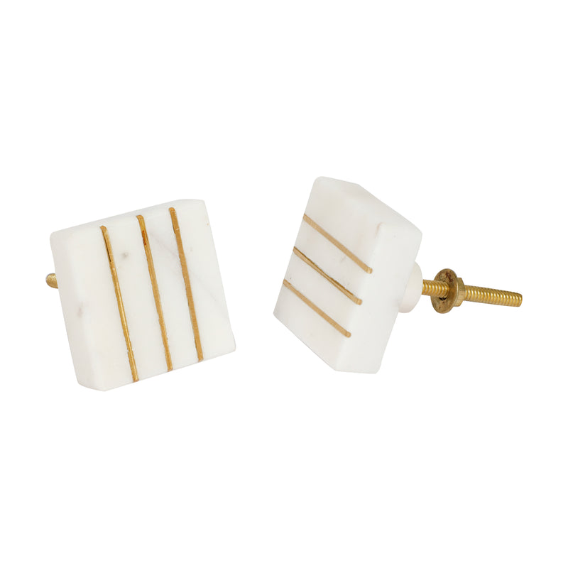 Hand Made Square Shape Brass and Marble Stone Knobs For Drawer 1PC