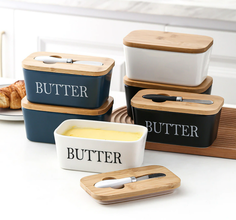 Butter Dish With Bamboo Lid And Knife Large Butter Keeper