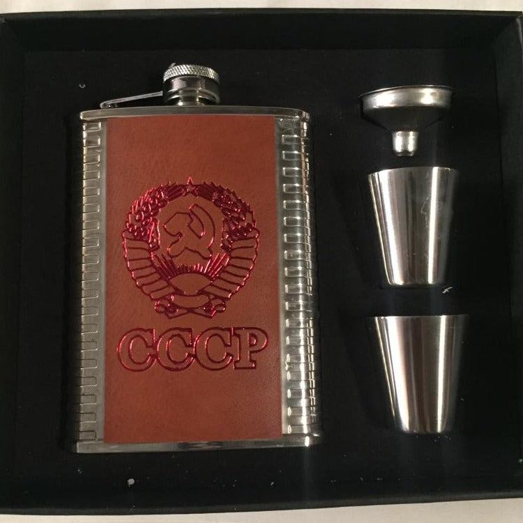 8oz Alcohol Hip Flask Steel Glass with Funnel Cups Box Set